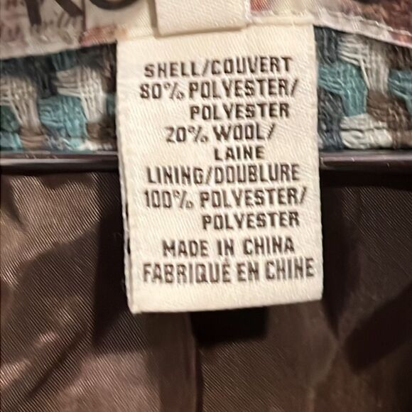 Vintage Y2K Kenzie Woven Brown and Turquoise Wool Blend Trench Coat - Picture 6 of 10